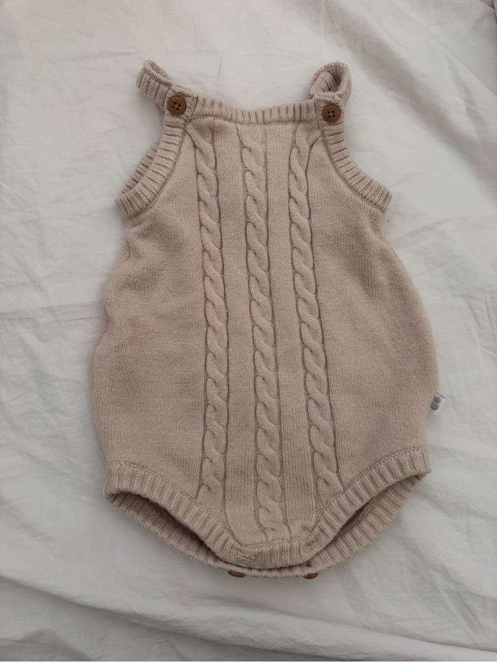 Knit Cable Baby Romper in Light Beige